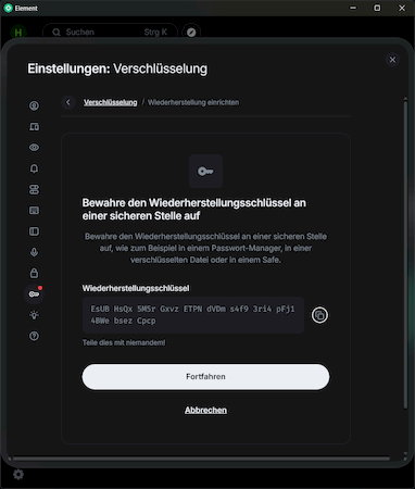 Wiederherstellungsschlüssel Desktop